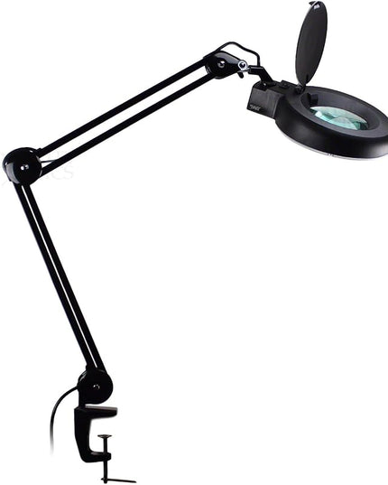 Quality Optics® Professional Series Illuminated Workstation Swing Arm Magnifier Black 5LED Diopter - LeafyLoom