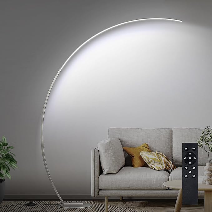 Dimmable LED Floor Lamp with 3 Color Temperatures, Ultra Bright 2000LM Brushed Nickel Arc Floor Lamps for Living Room, Modern Tall Lamp with Remote Control Reading Floor Lamp for Bedroom Office - LeafyLoom