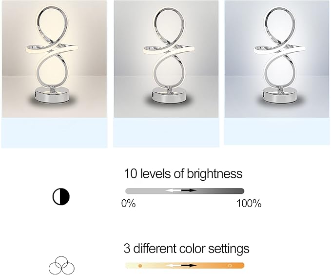 Modern LED Table Lamp, 24W Dimmable Touch Control Desk Lamp Reading Light with 1 USB Charging Ports, 3 Colors, LED Lamp Minimalist Style for Living Room Office Decor Lights - Silver - LeafyLoom