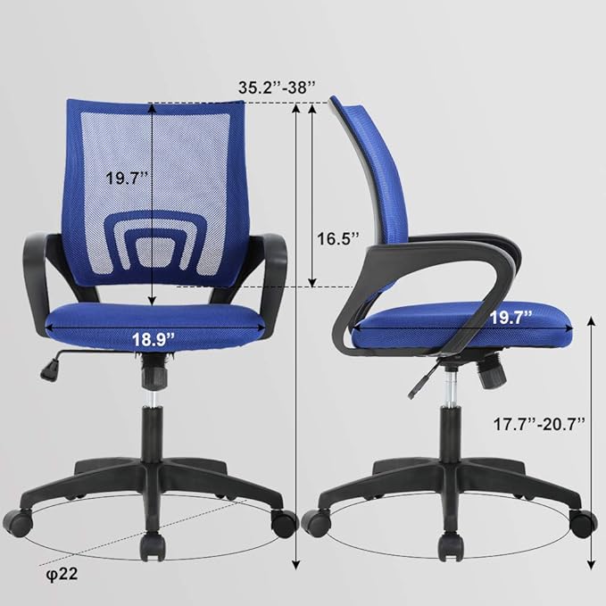 Office Chair Desk Chair Mesh Computer Chair with Lumbar Support Modern Executive Adjustable Chair Task Rolling Swivel Ergonomic Chair for Women Adults(Blue) - LeafyLoom