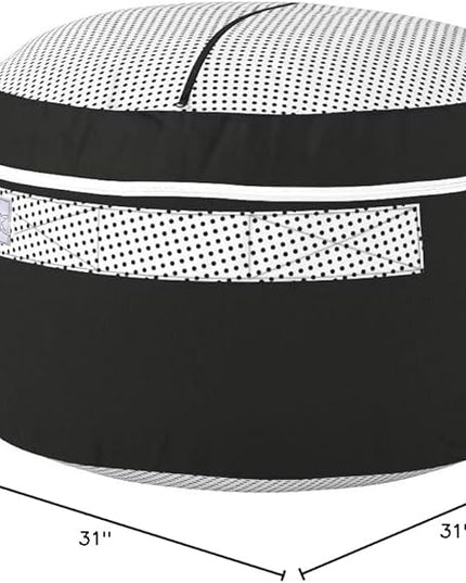 2 Sizes in 1 Stuffed Animal Storage Bean Bag Chair Cover for Kids & Adults | Washable XL Stuffie Seat | 100% Cotton | Pouf Organizer for Plush Toys, Linens, Quilts & Pillows | Black & White - LeafyLoom