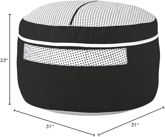 2 Sizes in 1 Stuffed Animal Storage Bean Bag Chair Cover for Kids & Adults | Washable XL Stuffie Seat | 100% Cotton | Pouf Organizer for Plush Toys, Linens, Quilts & Pillows | Black & White - LeafyLoom