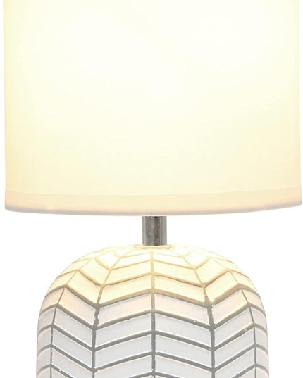 Simple Designs LT1137-WHT 10.43" Petite Contemporary Webbed Waves Base Bedside Table Desk Lamp w White Fabric Drum Shade for Home Decor, Bedroom, Living Room, Entryway, Office, White - LeafyLoom