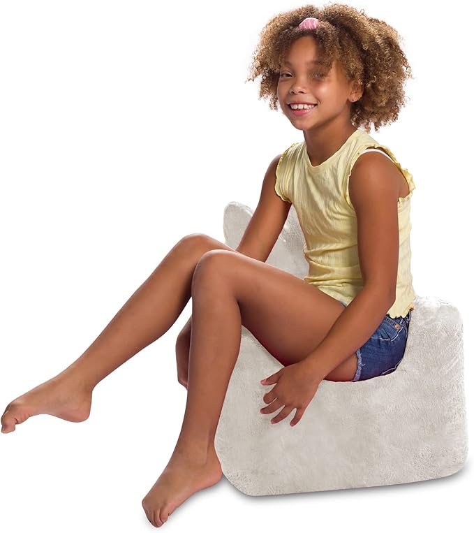 Posh Creations Structured Comfy Bean Bag Chair for Gaming, Reading, and Watching TV, Pasadena Chair, Rabbit Fur - Cream - LeafyLoom
