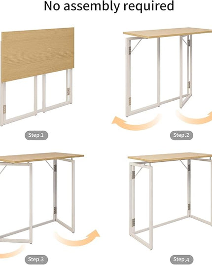 Folding Desk 40 Inch - Small Foldable Desk for Small Space Minimalist, Space Saving Collapsible Compact Desk Portable Table for Craft, Writing, Study and Work (No Assembly Required) - LeafyLoom