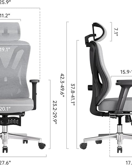 Hbada Ergonomic Office Chair, Desk Chair with Adjustable Lumbar Support and Height, Comfortable Mesh Computer Chair with Footrest 2D Headrest, Swivel Tilt Function Grey - LeafyLoom