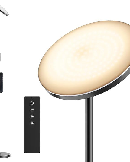 Dimunt Floor Lamp, 30W/2400LM LED Modern Torchiere Sky Lamp, 3000K-5000K Super Bright Dimmable Standing Tall Lamp with 3 Color Temperatures, Remote Button Control, 1 Hour Timer for Living Room Office - LeafyLoom