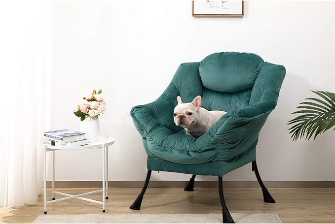 HollyHOME Modern Fabric Large Lazy Chair, Accent Oversized Comfy Reading Chair, Thick Padded Cozy Lounge Chair with Armrest, Leisure Sofa Chair for Living Room, Bedroom, Dorm, Dark Atrovirens - LeafyLoom