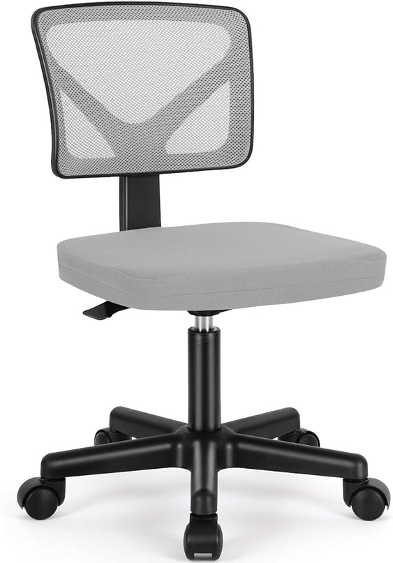 Armless Small Home Office Desk Chair, Ergonomic Low Back Computer Chair, Adjustable Rolling Swivel Task Chair with Lumbar Support for Small Space, 1 Pack, Grey - LeafyLoom