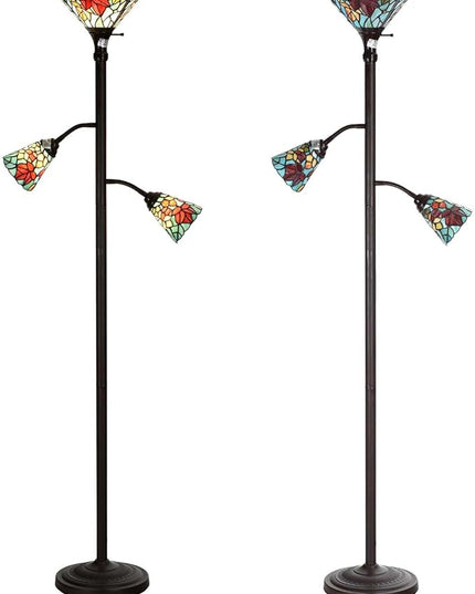 Bieye L10884 Maple Tree Leaves Tiffany Style Stained Glass Torchiere Floor Lamp with Sidelights for Reading Home Decor, 70-inches Tall (Maple Leaf, Red) - LeafyLoom