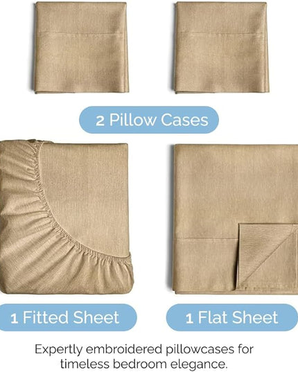 Full Size 4 Piece Sheet Set - Comfy Breathable & Cooling Sheets - Hotel Luxury Bed Sheets for Women & Men - Deep Pockets, Easy-Fit, Soft & Wrinkle Free Sheets - Heathered Tan Oeko-Tex Bed Sheet Set - LeafyLoom