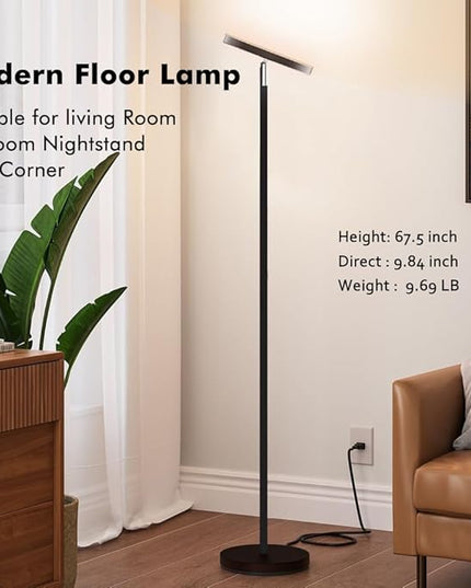 Smart RGB Floor Lamp 24W/2000LM Standing Bright Tall LED Sky Floor Lamp with Remote Dimmable Color Changing Modern Black Pole Touch Control Torchiere Stand Up Lamp Warm for Living Room Bed Room Office - LeafyLoom
