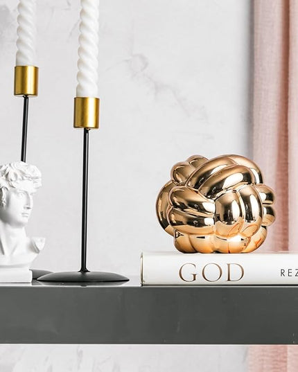 1pcs Gold Knot Decor (XL) Coffee Table Books, Book Shelf Decor Accents, Designer Books Decor Set, Decorative Objects, Living Room Console Table Decor - LeafyLoom