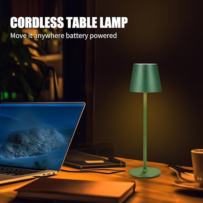 Cordless Table Lamps USB Rechargeable Simplicity Desk Lamp Built-in 4600 mAh Battery LED Battery Operated lamp with Touch Control Table lamp - Bedroom/Desk/Reading/Patio(Green) - LeafyLoom