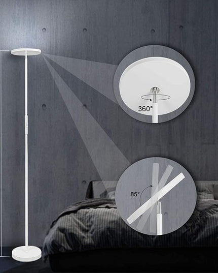 JOOFO Floor Lamp,30W/2400LM Sky LED Modern Torchiere 3 Color Temperatures Super Bright -Tall Standing Pole Light with Remote & Touch Control for Living Room,Bed Room,Office (Pearl White) - LeafyLoom