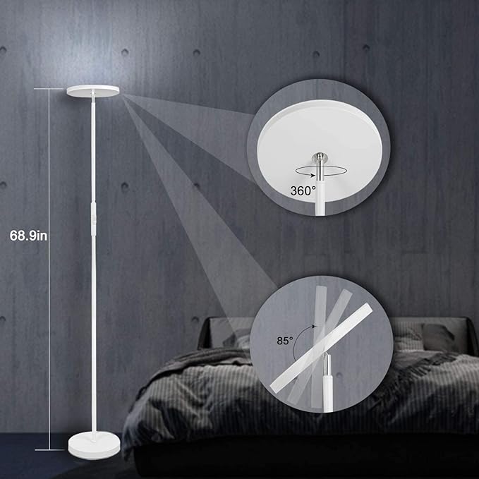 JOOFO Floor Lamp,30W/2400LM Sky LED Modern Torchiere 3 Color Temperatures Super Bright -Tall Standing Pole Light with Remote & Touch Control for Living Room,Bed Room,Office (Pearl White) - LeafyLoom