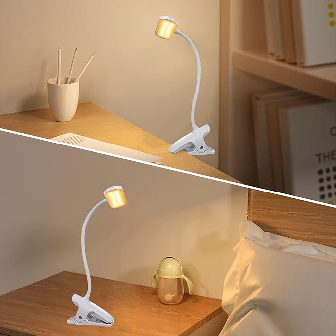 Clip on Light Reading Lights, 36 LED USB Desk Lamp with 5 Color 5 Brightness, Eye Protection Book Clamp Light, Perfect for Video Conference Lighting, Desk, Bed Headboard and Computers (White) - LeafyLoom