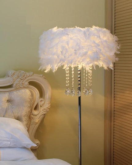 Hsyile Lighting KU300180 Modern and Simple Crystal Floor Lamp Home Lighting for Living Room Bedroom, Lampshade White,3 Lights - LeafyLoom
