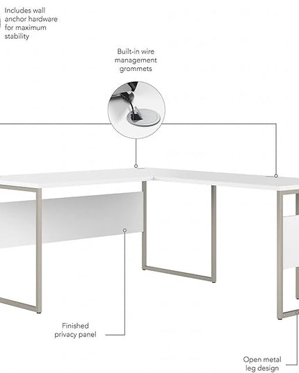 Bush Business Furniture Hybrid L Shaped Table Desk with Metal Legs, 60W x 30D, White - LeafyLoom