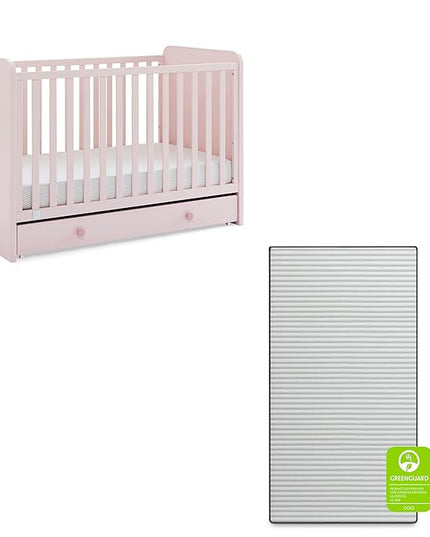 babyGap by Delta Children Graham 4-in-1 Convertible Crib with Storage Drawer TrueSleep Crib and Toddler Mattress (Bundle), Blush Pink/Dark Pink - LeafyLoom