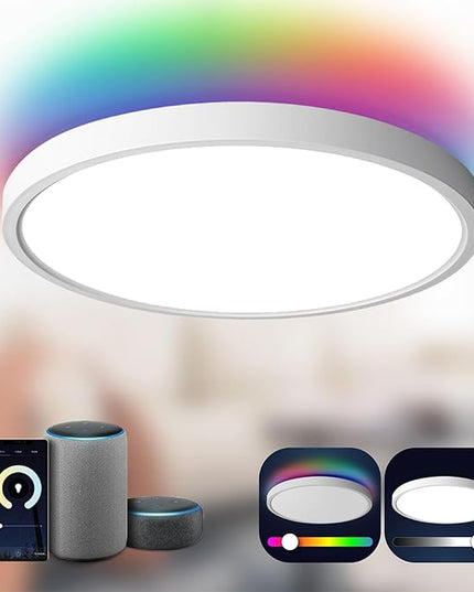 TALOYA Smart Ceiling Light Flush Mount LED WiFi,Compatible with Alexa Google Home,Dimmable Low Profile Ambient Light Fixture for Bedroom Living Room Hallway Kitchen Nursery,12 Inch,RGB Taloya