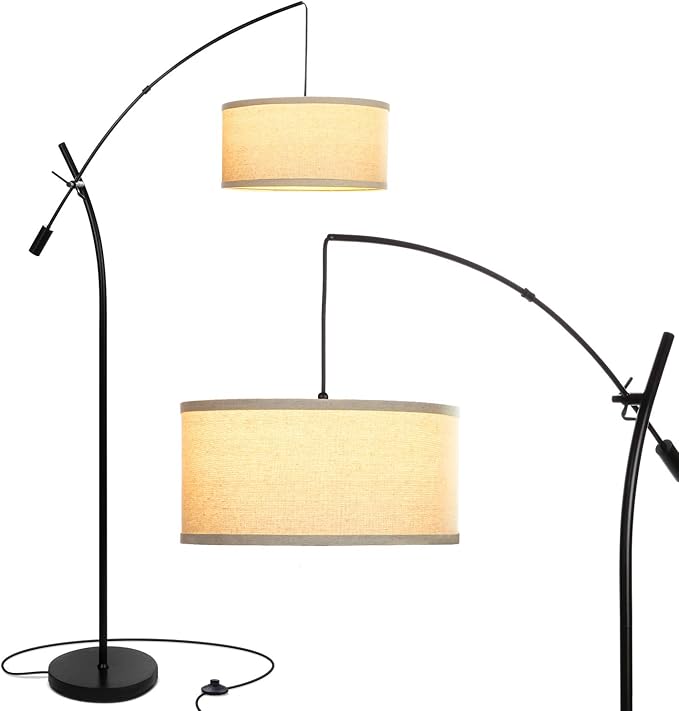 Brightech Grayson LED Floor Lamp, Modern Arc Lamp for Office & Living Room, Tall Lamp with Adjustable Arm, Standing Lamp in Industrial Style for Bedroom Reading - Black - LeafyLoom
