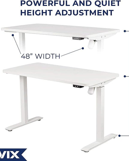 AVIX Whole Piece Electric Standing Desk, 48 x 24 Inches Height Adjustable Desk, Sit Stand Desk Home Office Desks, White - LeafyLoom