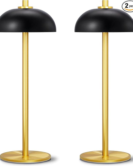 Rechargeable Cordless Table Lamp 2 Pack - 5000mAh Battery Powered Lamp, 3 Color Stepless Dimming LED Table Light with Memory Function, for outdoor, Dinner, Patio, Home, Restaurant.(Black and Gold) - LeafyLoom