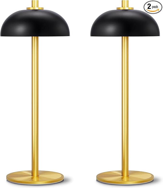Rechargeable Cordless Table Lamp 2 Pack - 5000mAh Battery Powered Lamp, 3 Color Stepless Dimming LED Table Light with Memory Function, for outdoor, Dinner, Patio, Home, Restaurant.(Black and Gold) - LeafyLoom