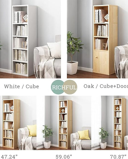 IOTXY Small Narrow Corner Bookcase - 71 Inches Tall Gap Freestanding Storage Cabinet, 8 Lattices Open Shelves Tower Rack, Cubes Bookshelf in Oak - LeafyLoom