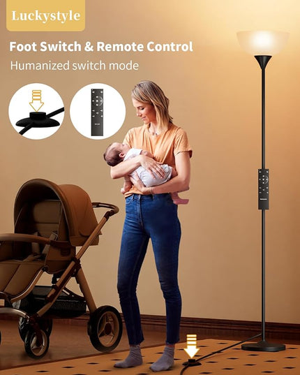 Torchiere Floor Lamp,1200LM Super Bright Dimmable Standing Lamp with Remote and Foot Switch,Custom Color Temperature Tall Lamp for Living Room Bedroom Office,Floor Light with 12W LED Bulb - LeafyLoom