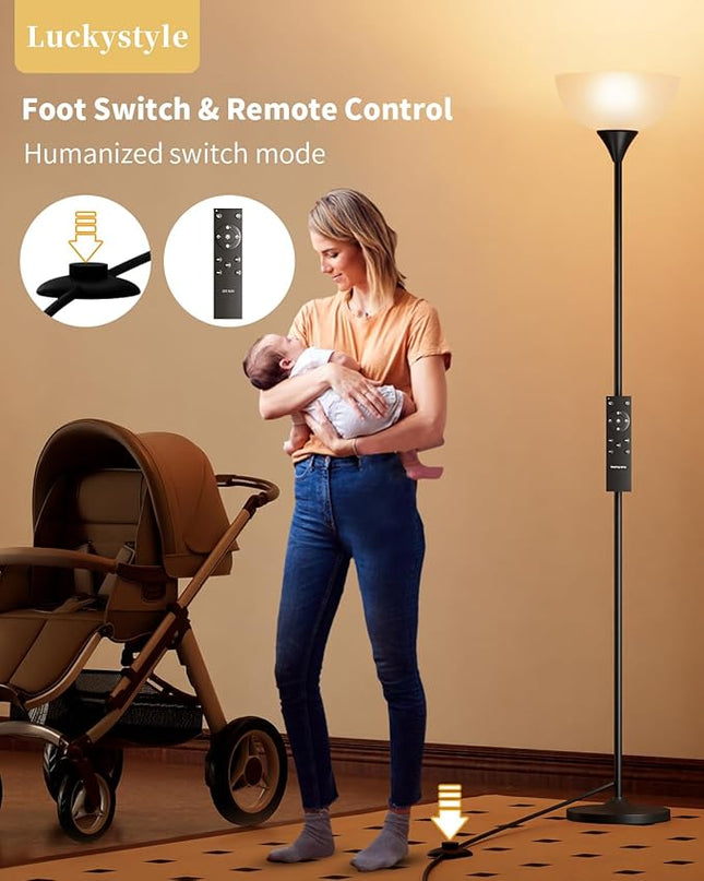 Torchiere Floor Lamp,1200LM Super Bright Dimmable Standing Lamp with Remote and Foot Switch,Custom Color Temperature Tall Lamp for Living Room Bedroom Office,Floor Light with 12W LED Bulb - LeafyLoom