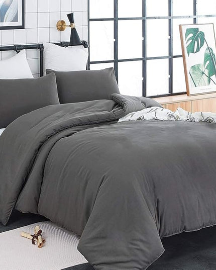 Grey Comforter Set Twin Pure Dark Gray Beddig Set for Kids Teens Adult Solid Gray Color Bedding Set Lightweight Durable Gray Blanket Quilts Set - LeafyLoom