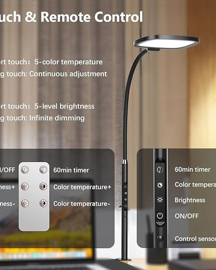 Hapfish LED Desk Lamps for Home Office, Clamp Desk Video Conference Light for Computer Zoom Meetings, Dimmable, Top Bright, Rotatable, Large Lighting Area, Clip on Table Lamp for Monitor, Study, Work - LeafyLoom