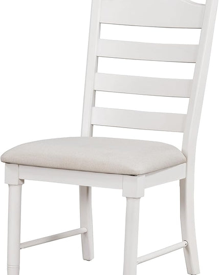 5-Piece Dining, Vintage Round Wood Extendable Table Set with 4 Cushioned Chairs for Living Kitchen Room, Antique White - LeafyLoom