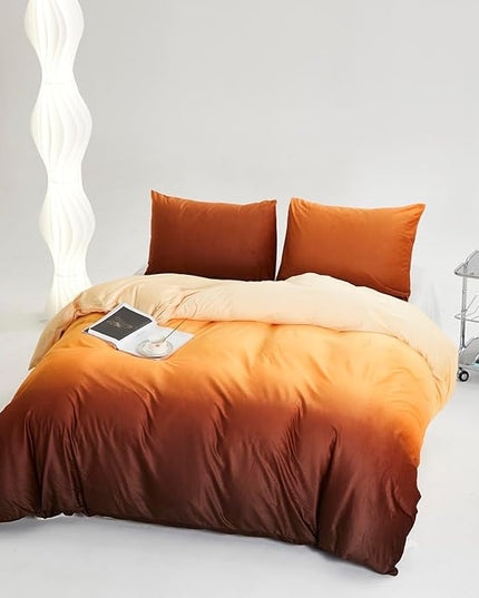 Wellboo Orange Gradient Comforter Sets King Yellow and Orange Velvet Bedding Comforters Women Modern Plain Orange Brown Flannel Quilts Farmhouse Abstract Art Orange Plush Blanket Winter Fuzzy Bed - LeafyLoom