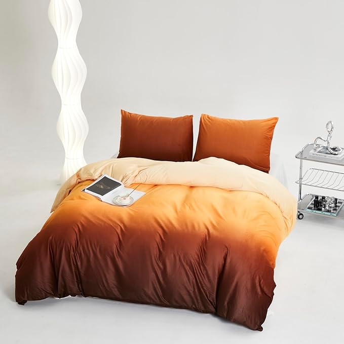 Wellboo Orange Gradient Comforter Sets King Yellow and Orange Velvet Bedding Comforters Women Modern Plain Orange Brown Flannel Quilts Farmhouse Abstract Art Orange Plush Blanket Winter Fuzzy Bed - LeafyLoom