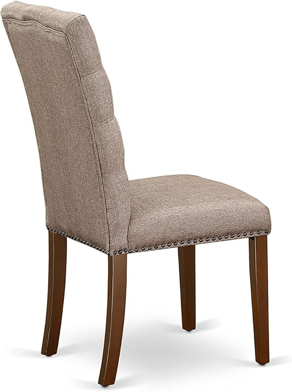 East West Furniture HBEL3-MAH-16 Hartland 3 Piece Room Furniture Set Contains a Round Dining Table with Pedestal and 2 Dark Khaki Linen Fabric Upholstered Chairs, 42x42 Inch - LeafyLoom