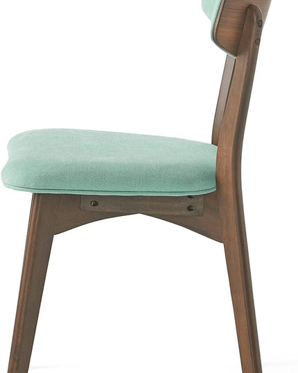 Christopher Knight Home Megann Mid-Century Wood Dining Set with Fabric Chairs, 5-Pcs Set, Natural Walnut / Mint - LeafyLoom
