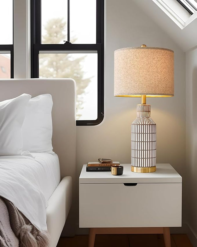 25" Lamps Set of 2 - Table Lamps for Bedroom - Modern Living Room Lamps - Brown Ceramic Bedside Lamps - Farmhouse Lamps - LeafyLoom