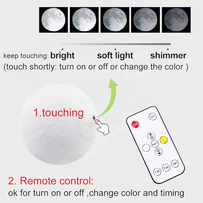 Custom Moon Lamp with Your Photo Text - 3D Printing Moon Light 5.9 Inch Touch Change 2 Colors - Personalized Christmas Birthday Valentine's Gift For Her Women Wife Girlfriend Couple Daughter Son - LeafyLoom