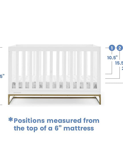 Delta Children Jade 4-in-1 Convertible Crib - Greenguard Gold Certified, Bianca White/Bronze - LeafyLoom