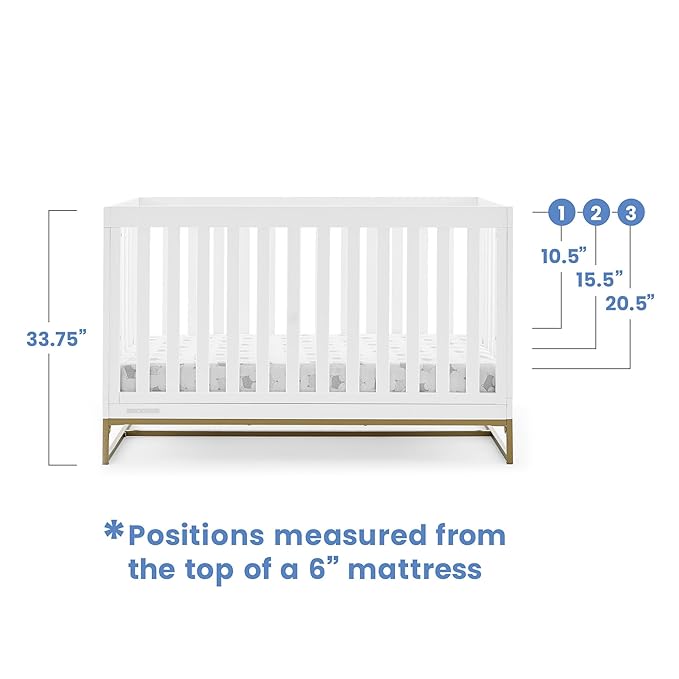Delta Children Jade 4-in-1 Convertible Crib - Greenguard Gold Certified, Bianca White/Bronze - LeafyLoom