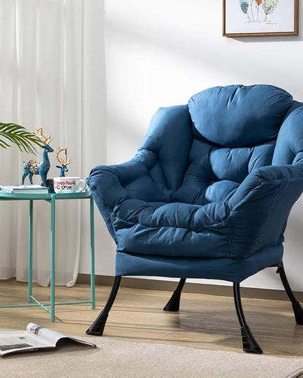 HollyHOME Modern Fabric Large Lazy Chair, Accent Oversized Comfy Reading Chair, Thick Padded Cozy Lounge Chair with Armrest, Steel Frame Leisure Sofa Chair for Living Room, Bedroom, Dorm, Navy Blue - LeafyLoom