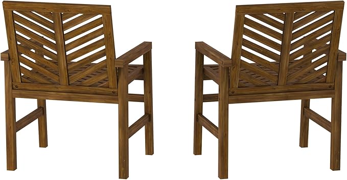 Walker Edison 2 Piece Outdoor Patio Chevron Wood Chair Set All Weather Backyard Conversation Garden Poolside Balcony, Set of 2, Dark Brown - LeafyLoom