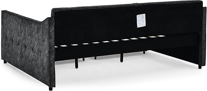 Queen Size Upholstered Tufted Daybed with Two Pull Out Drawers Bed, Button Polyester on Back, Waved Shape Arms for Bedroom, Living Room,No Need Boxing Spring - LeafyLoom