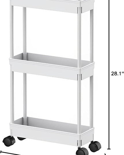 Sooyee 3 Tier Rolling Cart with Wheels,Slim Storage Cart,Narrow Storage Cabinet,Under Desk Storage,Rolling Utility Cart Storage Organizer for Office Bathroom Kitchen Laundry Room Narrow Places, White - LeafyLoom