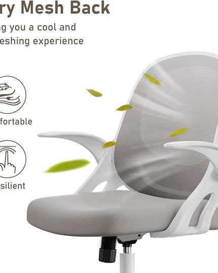 Home Office Chair Work Desk Chair Comfort Ergonomic Swivel Computer Chair, Breathable Mesh Desk Chair, Lumbar Support Task Chair with Wheels and Flip-up Arms and Adjustable Height - LeafyLoom