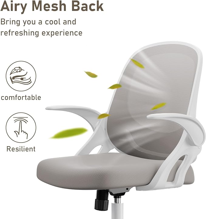 Home Office Chair Work Desk Chair Comfort Ergonomic Swivel Computer Chair, Breathable Mesh Desk Chair, Lumbar Support Task Chair with Wheels and Flip-up Arms and Adjustable Height - LeafyLoom