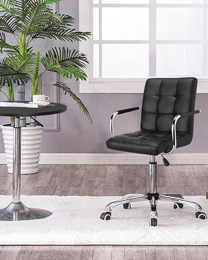 Yaheetech Desk Chair - Office Chair with Arms/Wheels for Students Swivel Faux Leather Home Computer Black - LeafyLoom